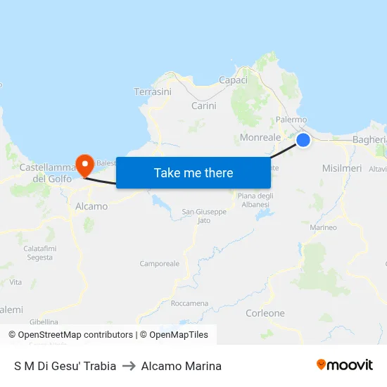 St. Mary of Jesus Trabia to Alcamo Marina map