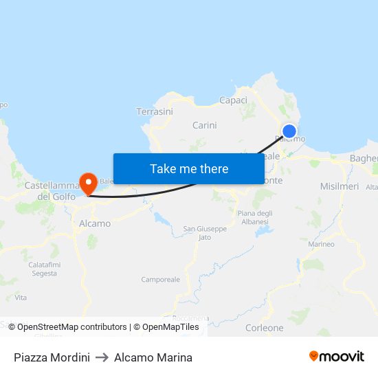 Piazza Mordini to Alcamo Marina map