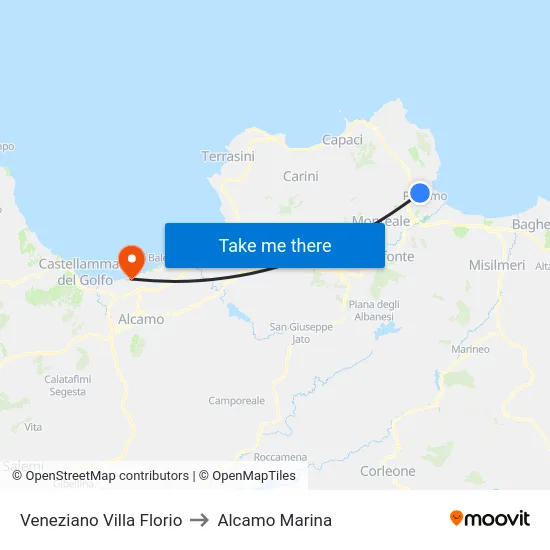 Veneziano Villa Florio to Alcamo Marina map