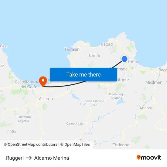 Ruggeri to Alcamo Marina map