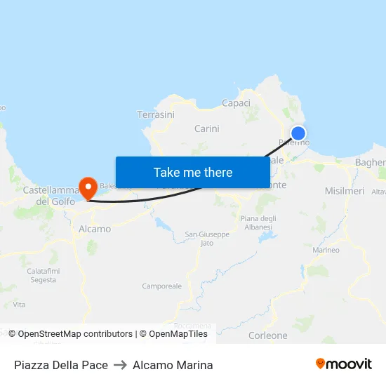 Peace Square to Alcamo Marina map