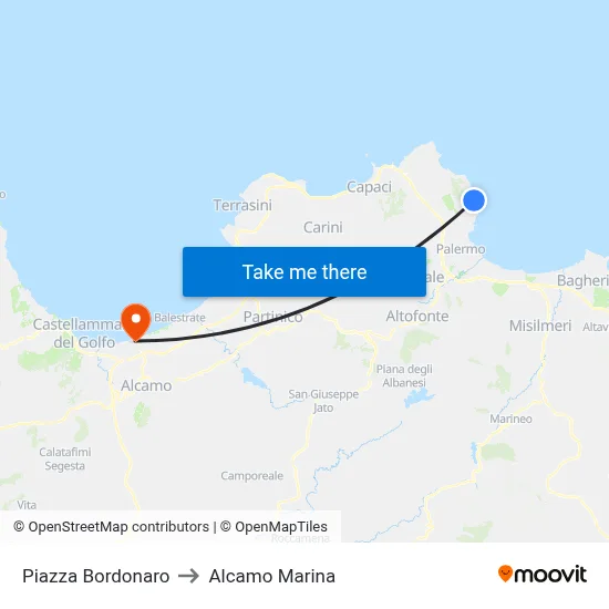 Bordonaro Square to Alcamo Marina map