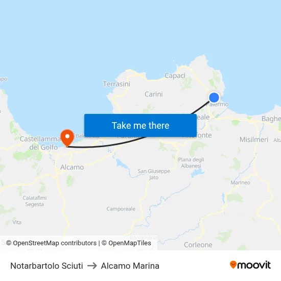 Notarbartolo Sciuti to Alcamo Marina map