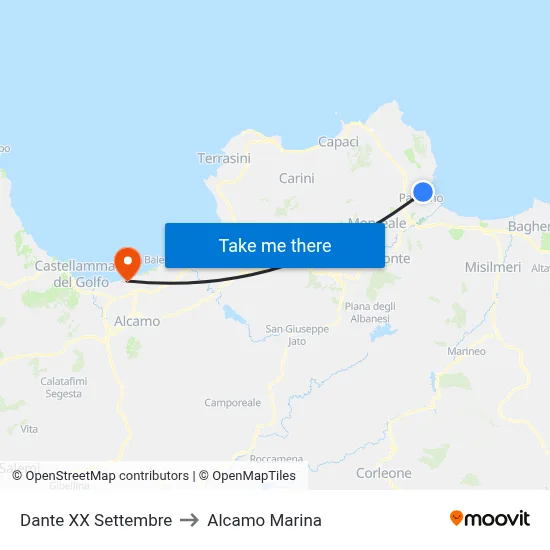 Dante XX Settembre to Alcamo Marina map