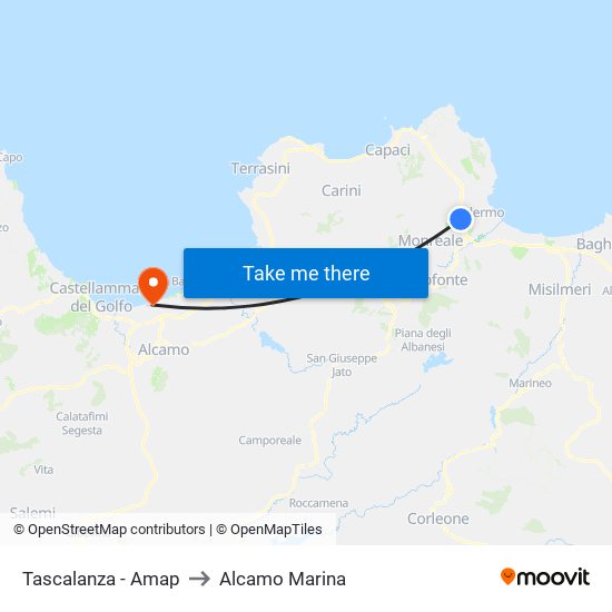 Tascalanza - Amap to Alcamo Marina map