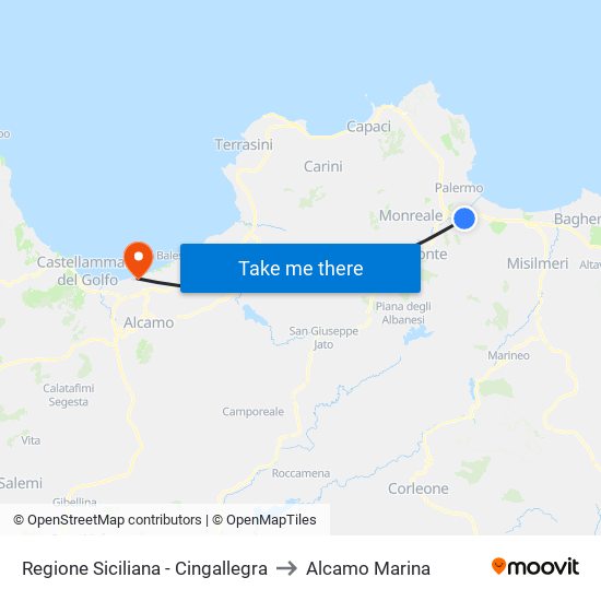 Regione Siciliana - Cingallegra to Alcamo Marina map