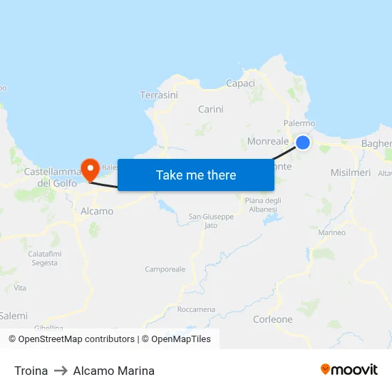Troina to Alcamo Marina map