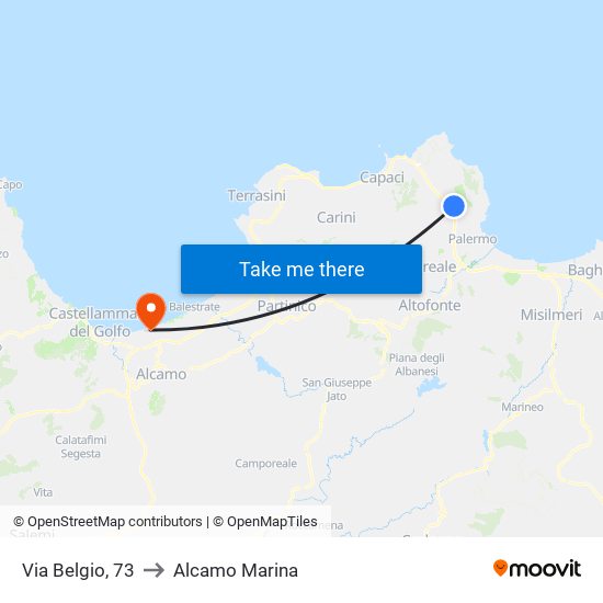 Via Belgio, 73 to Alcamo Marina map