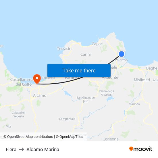 Fiera to Alcamo Marina map