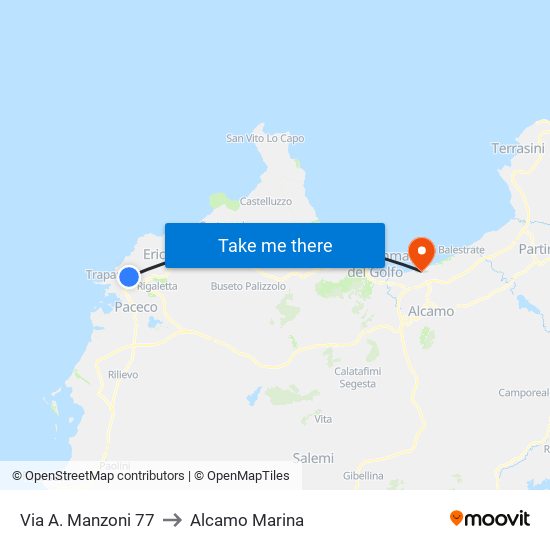 Via A. Manzoni 77 to Alcamo Marina map