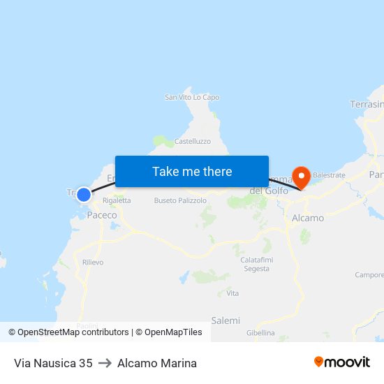 Via Nausica 35 to Alcamo Marina map