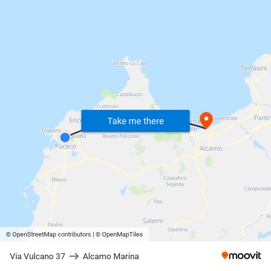 Via Vulcano 37 to Alcamo Marina map