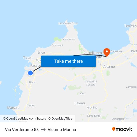 Via Verderame 53 to Alcamo Marina map