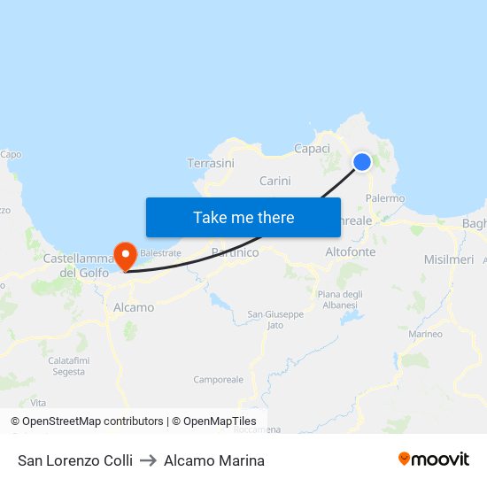 San Lorenzo Colli to Alcamo Marina map