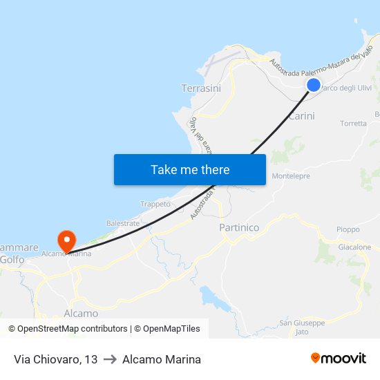 Via Chiovaro, 13 to Alcamo Marina map