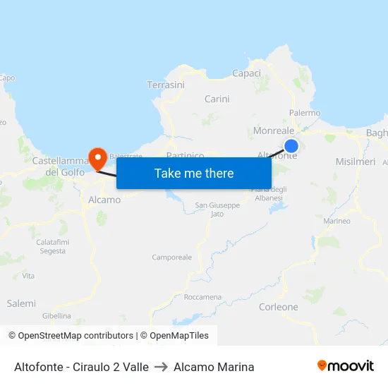 Altofonte - Ciraulo 2 Valle to Alcamo Marina map