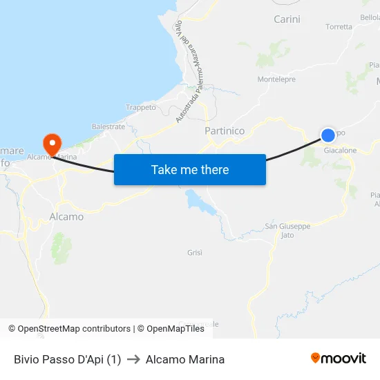 Passo D'Api Junction (1) to Alcamo Marina map