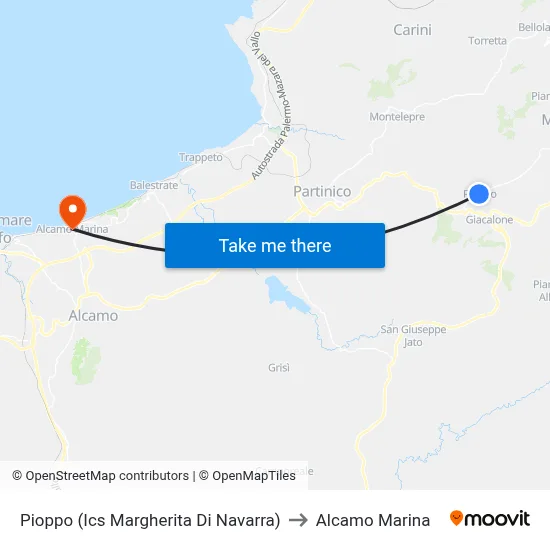 Pioppo (Margherita Di Navarra School) to Alcamo Marina map