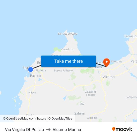 Via Virgilio Df Polizia to Alcamo Marina map