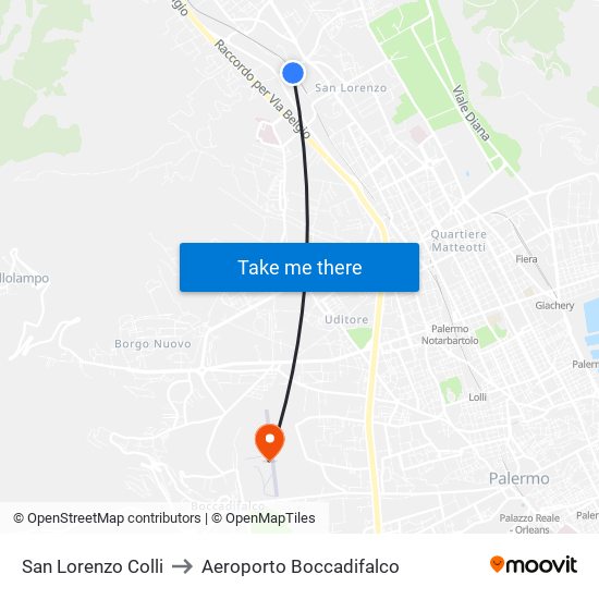 San Lorenzo Colli to Aeroporto Boccadifalco map