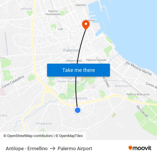 Antilope - Ermellino to Palermo Airport map