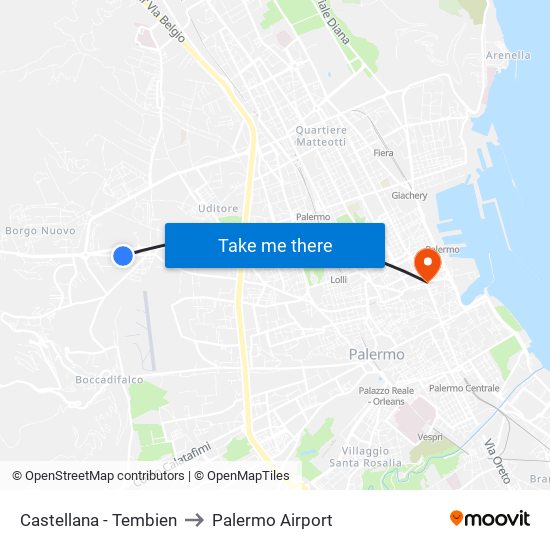 Castellana - Tembien to Palermo Airport map