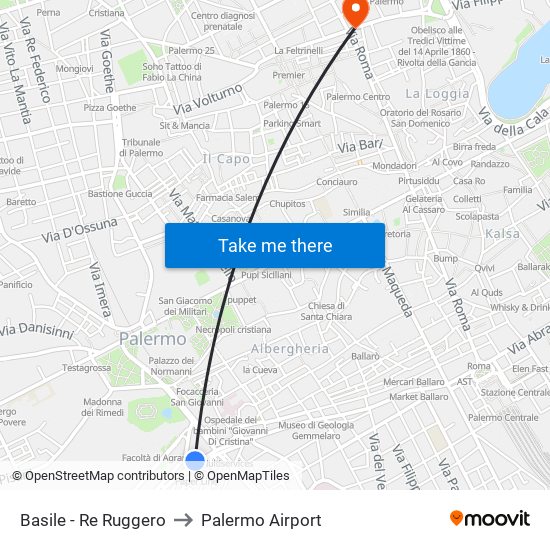 Basile - Re Ruggero to Palermo Airport map