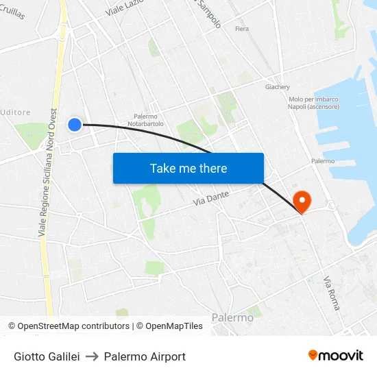Giotto Galilei to Palermo Airport map