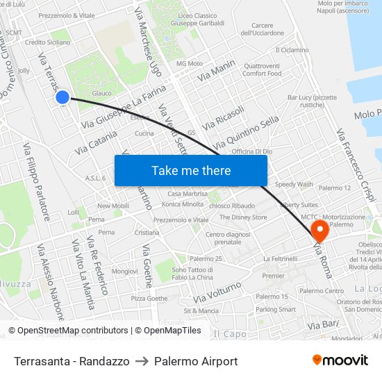 Terrasanta - Randazzo to Palermo Airport map