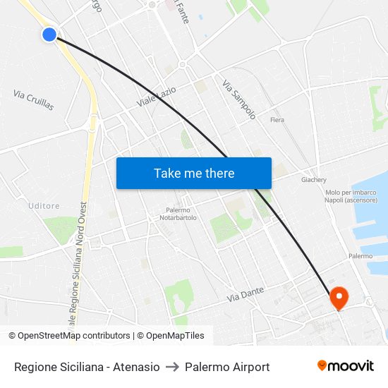 Regione Siciliana - Atenasio to Palermo Airport map