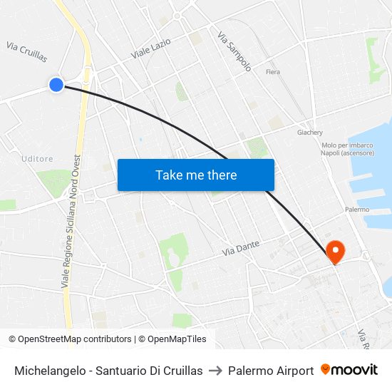 Michelangelo - Santuario Di Cruillas to Palermo Airport map