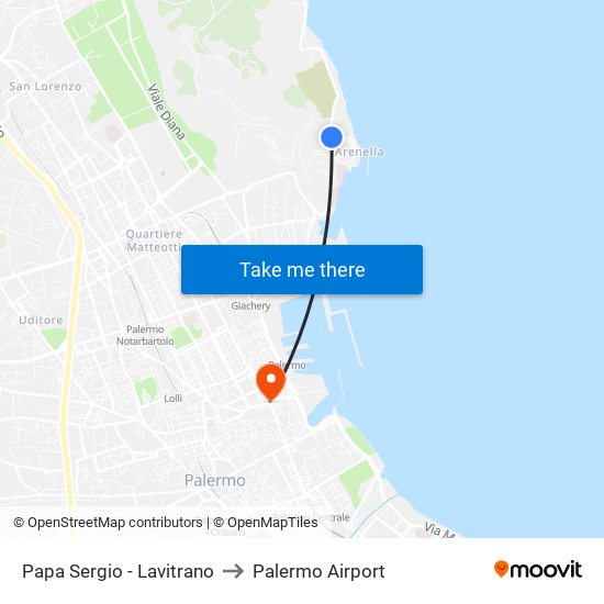 Papa Sergio - Lavitrano to Palermo Airport map