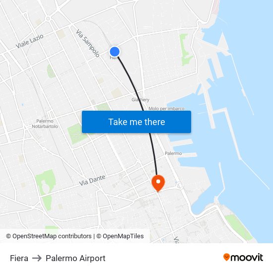 Fiera to Palermo Airport map