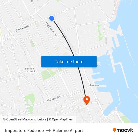 Imperatore Federico to Palermo Airport map