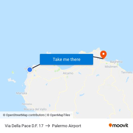Via Della Pace D.F. 17 to Palermo Airport map
