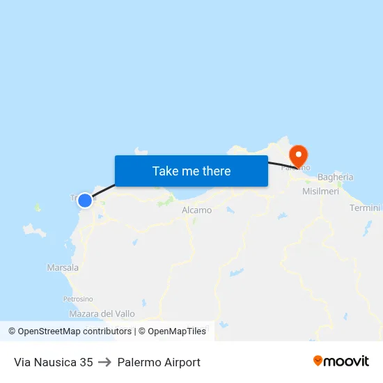 Via Nausica 35 to Palermo Airport map