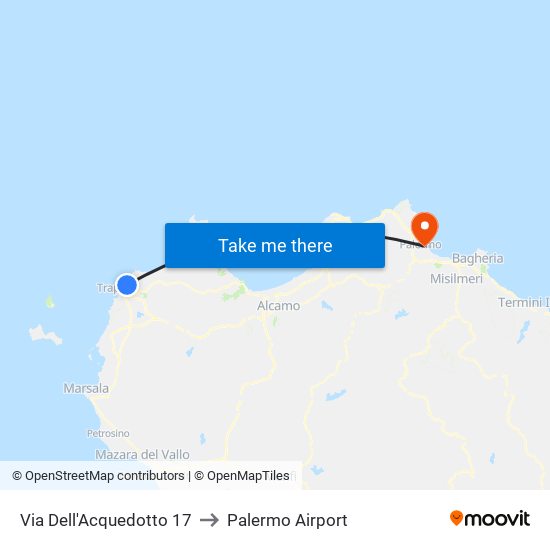 Via Dell'Acquedotto 17 to Palermo Airport map