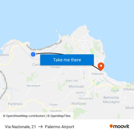 Via Nazionale, 21 to Palermo Airport map