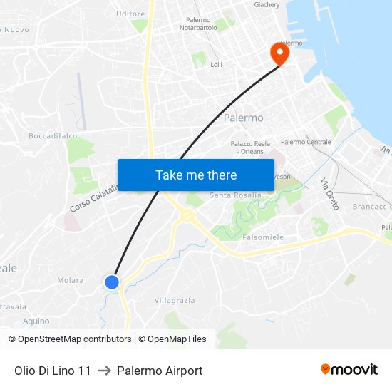 Olio Di Lino 11 to Palermo Airport map