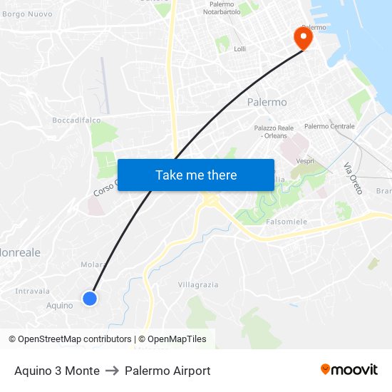 Aquino 3 Monte to Palermo Airport map