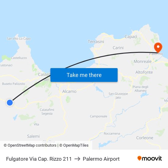 Fulgatore Via Cap. Rizzo 211 to Palermo Airport map