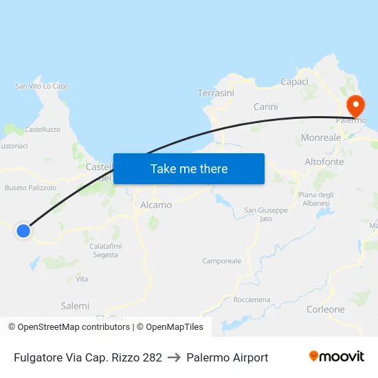 Fulgatore Via Cap. Rizzo 282 to Palermo Airport map