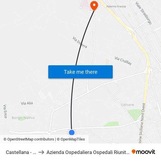 Castellana - Tembien to Azienda Ospedaliera Ospedali Riuniti Villa Sofia - Cervello map