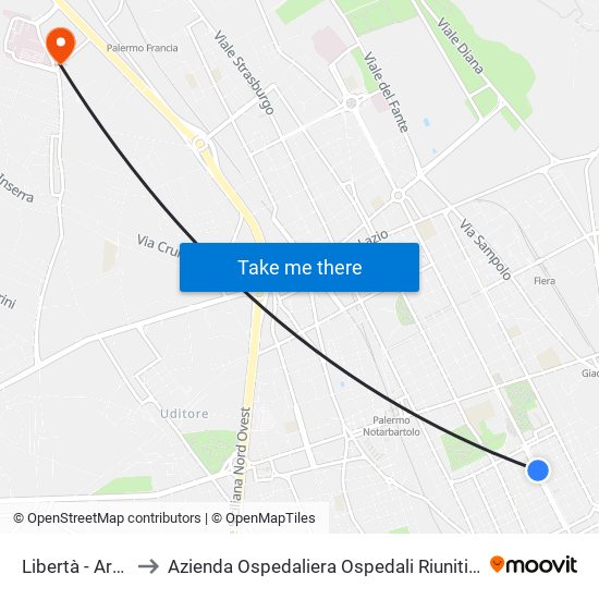 Libertà - Archimede to Azienda Ospedaliera Ospedali Riuniti Villa Sofia - Cervello map