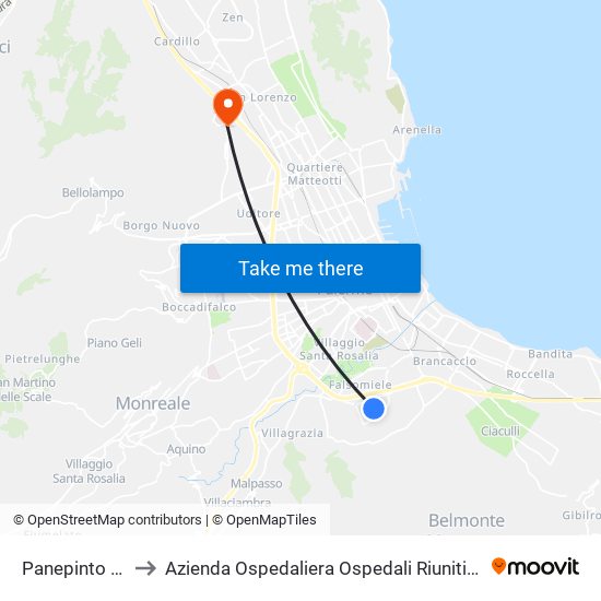 Panepinto - Giraffa to Azienda Ospedaliera Ospedali Riuniti Villa Sofia - Cervello map