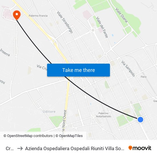 Croci to Azienda Ospedaliera Ospedali Riuniti Villa Sofia - Cervello map