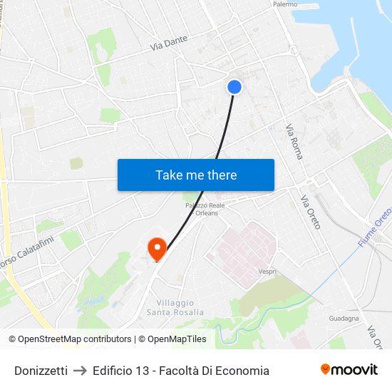 Donizzetti to Edificio 13 - Facoltà Di Economia map