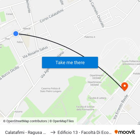 Calatafimi - Ragusa Moleti to Edificio 13 - Facoltà Di Economia map