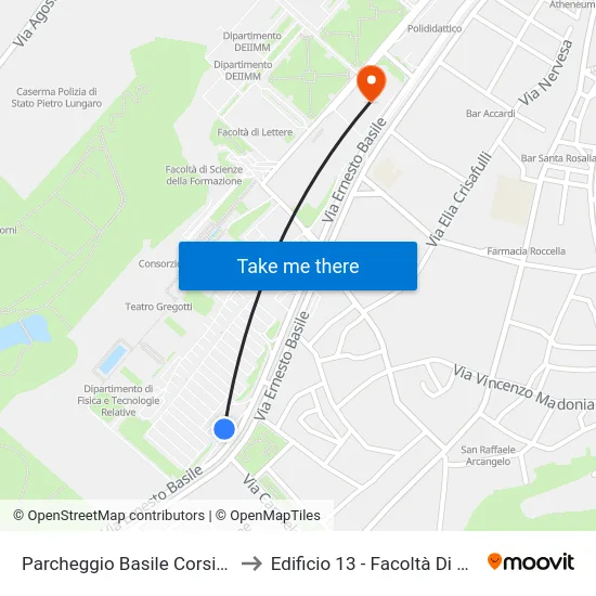 Parcheggio Basile Corsia Esterna to Edificio 13 - Facoltà Di Economia map