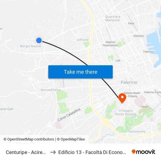 Centuripe - Acireale to Edificio 13 - Facoltà Di Economia map